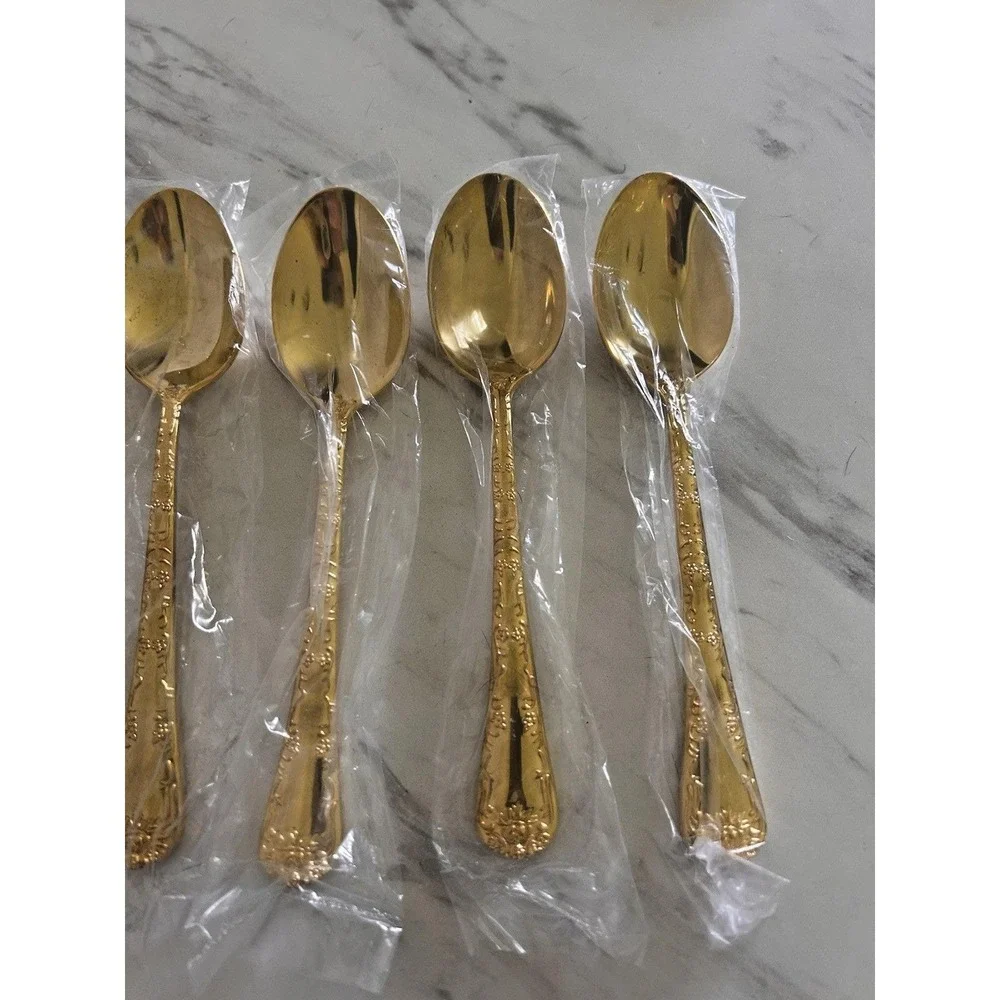 WM Rogers & Son Gold Plated Soup Spoons Lot of 6 Enchanted Rose 7